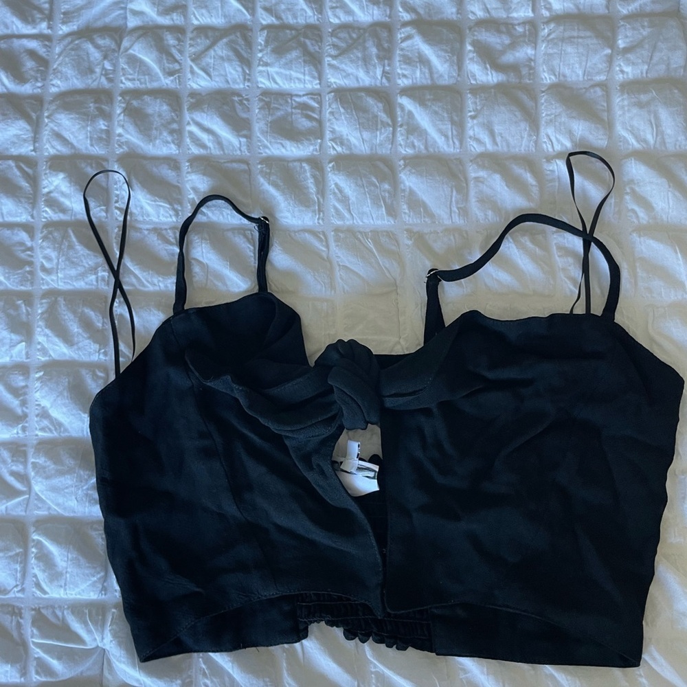 Skylar + Madison Black Linen Blend Crop Top